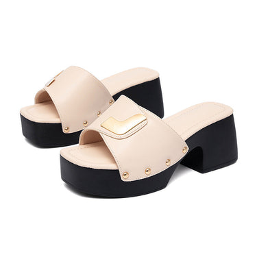 Women’s Platform Mules with Block Heel and Metallic Detail-Footwear for women-CaldwellVoss