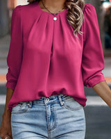 Women’s Pleated Round Neck Blouse-Blouses for women-CaldwellVoss