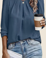 Women’s Pleated Round Neck Blouse-Blouses for women-CaldwellVoss
