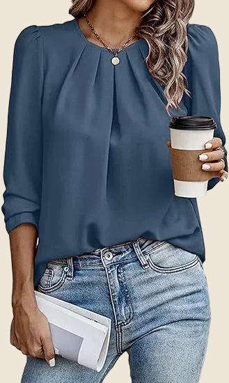 Women’s Pleated Round Neck Blouse-Blouses for women-CaldwellVoss