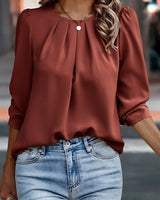 Women’s Pleated Round Neck Blouse-Blouses for women-CaldwellVoss