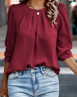 Women’s Pleated Round Neck Blouse-Blouses for women-CaldwellVoss