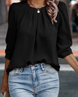 Women’s Pleated Round Neck Blouse-Blouses for women-CaldwellVoss