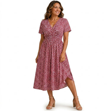 Women's Polka Dot Smocked Midi Dress Pink Blossom
