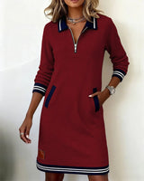 Women’s Polo Collar Zip Front Midi Dress-Midi Dress-CaldwellVoss
