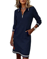 Women’s Polo Collar Zip Front Midi Dress-Midi Dress-CaldwellVoss