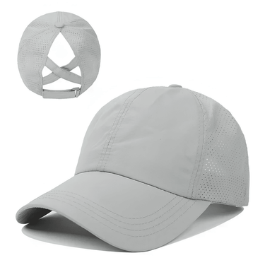Women's Ponytail Baseball Cap with Criss-Cross Back Grey