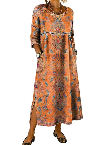 Women's Printed Maxi Dress with Side Slits Floral