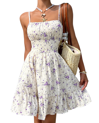 Women’s Printed Mini Dress with Tiered Skirt-Mini Dress-CaldwellVoss