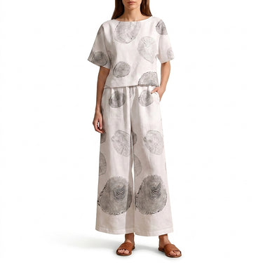 Women’s Printed Short Sleeve Co-ord Set White Wood