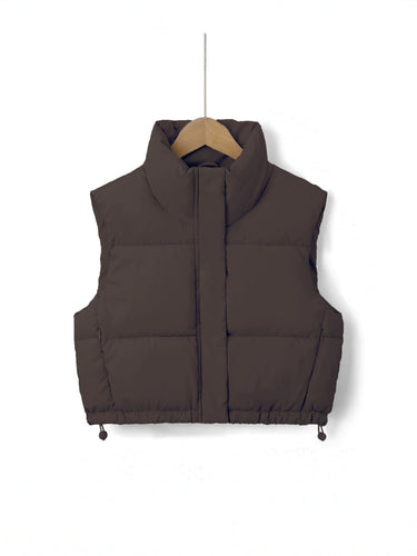 Women’s Puffer Vest with Stand Collar and Drawcord Hem-Vests for women-CaldwellVoss