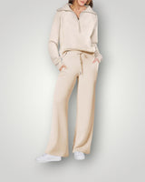 Women’s Quarter-Zip Pullover and Wide Leg Pants Set-Sets for women-CaldwellVoss