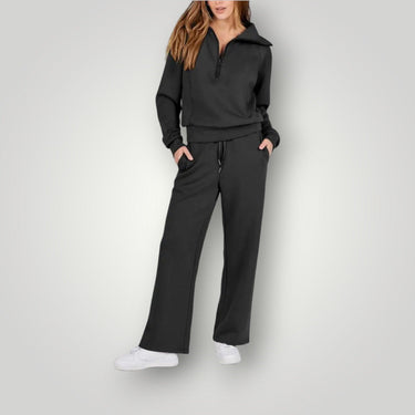 Women’s Quarter-Zip Pullover and Wide Leg Pants Set-Sets for women-CaldwellVoss