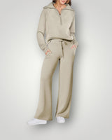Women’s Quarter-Zip Pullover and Wide Leg Pants Set-Sets for women-CaldwellVoss