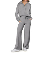 Women’s Quarter-Zip Pullover and Wide Leg Pants Set-Sets for women-CaldwellVoss
