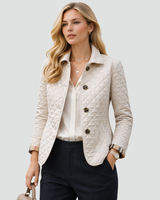 Women’s Quilted Button Front Jacket with Plaid Cuffs-Jacket for women-CaldwellVoss