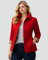 Women’s Quilted Button Front Jacket with Plaid Cuffs-Jacket for women-CaldwellVoss