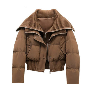 Women’s Quilted Puffer Jacket with Ribbed Knit Collar and Hem-Jacket for women-CaldwellVoss