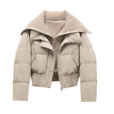 Women’s Quilted Puffer Jacket with Ribbed Knit Collar and Hem-Jacket for women-CaldwellVoss