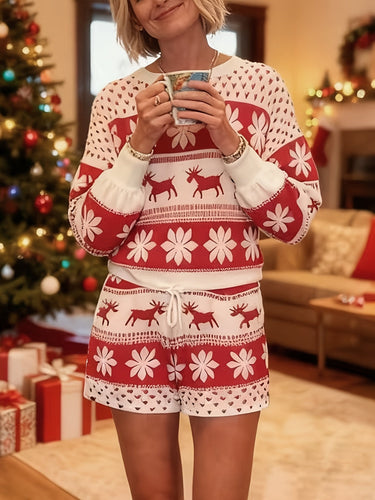 Women’s Reindeer Snowflake Print Matching Set-Sets for women-CaldwellVoss