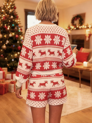 Women’s Reindeer Snowflake Print Matching Set-Sets for women-CaldwellVoss