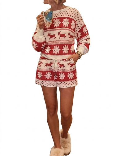 Women’s Reindeer Snowflake Print Matching Set-Sets for women-CaldwellVoss