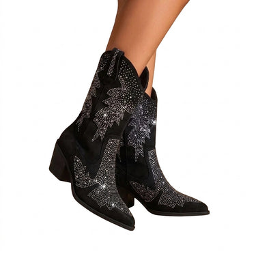 Women’s Rhinestone Embellished Western Boots-Footwear for women-CaldwellVoss