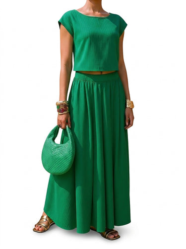 Women’s Ribbed Crop Top and Maxi Skirt Set Green