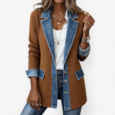Women’s Ribbed Knit Jacket with Denim Trim-Jacket for women-CaldwellVoss