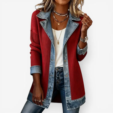 Women’s Ribbed Knit Jacket with Denim Trim-Jacket for women-CaldwellVoss