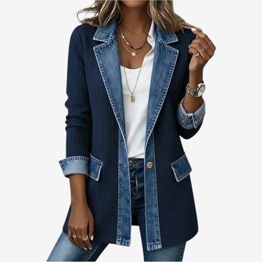 Women’s Ribbed Knit Jacket with Denim Trim-Jacket for women-CaldwellVoss
