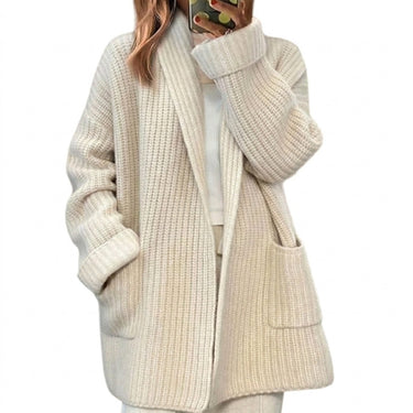 Women’s Ribbed Knit Open Front Cardigan with Patch Pockets-Cardigan for women-CaldwellVoss