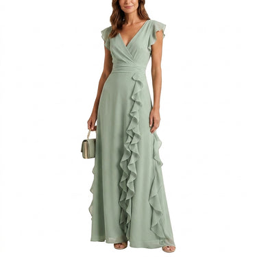 Women’s Ruffle Trim Wrap Maxi Dress-Maxi Dress-CaldwellVoss