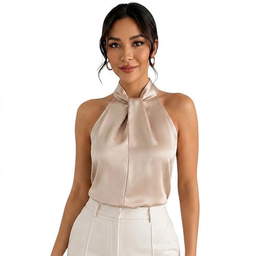 Women’s Satin Halter Neck Sleeveless Top-Blouses for women-CaldwellVoss
