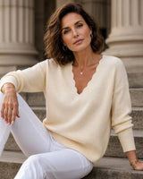 Women’s Scalloped V-Neck Knit Sweater-Sweaters for Women-CaldwellVoss