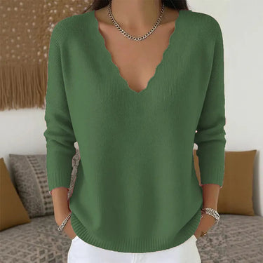 Women’s Scalloped V-Neck Knit Sweater-Sweaters for Women-CaldwellVoss