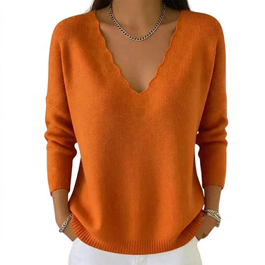 Women’s Scalloped V-Neck Knit Sweater-Sweaters for Women-CaldwellVoss