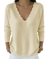 Women’s Scalloped V-Neck Knit Sweater-Sweaters for Women-CaldwellVoss