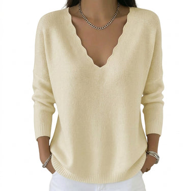 Women’s Scalloped V-Neck Knit Sweater-Sweaters for Women-CaldwellVoss
