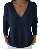 Women’s Scalloped V-Neck Knit Sweater-Sweaters for Women-CaldwellVoss