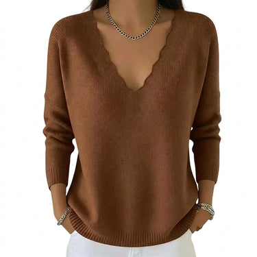Women’s Scalloped V-Neck Knit Sweater-Sweaters for Women-CaldwellVoss