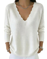 Women’s Scalloped V-Neck Knit Sweater-Sweaters for Women-CaldwellVoss