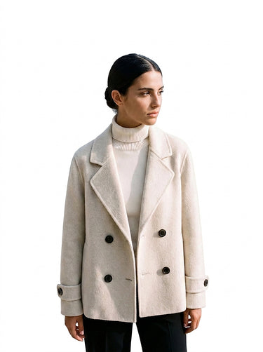 Women's Short Coat with Lapel and Buttons-Coats for women-CaldwellVoss