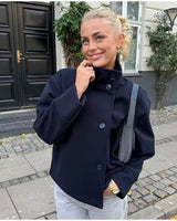 Women’s Short Jacket with Stand Collar and Button Closure-Jacket for women-CaldwellVoss