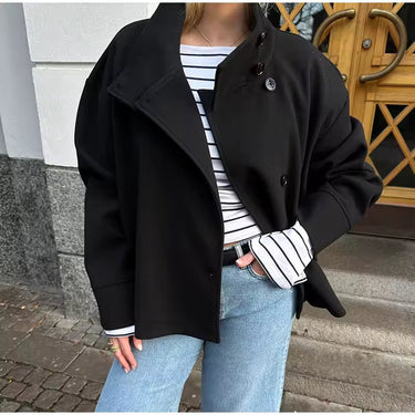 Women’s Short Jacket with Stand Collar and Button Closure-Jacket for women-CaldwellVoss