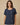 Women's Short Sleeve Linen Blouse with Button Detail Navy Blue