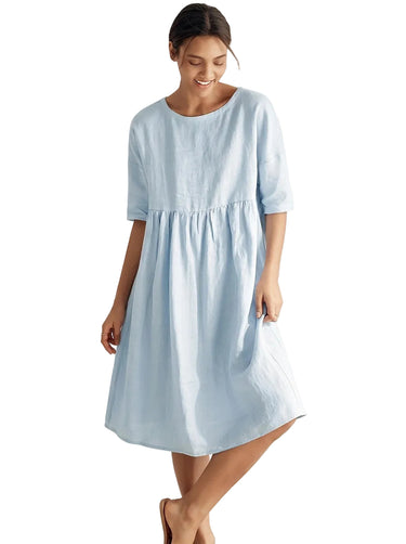 Women's Short Sleeve Linen Midi Dress-Midi Dress-CaldwellVoss