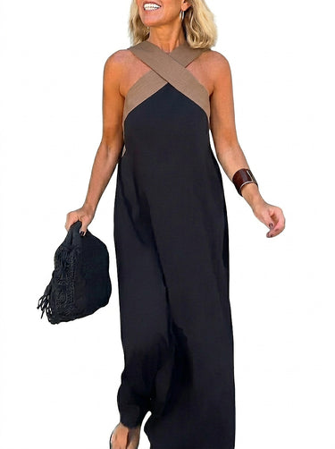 Women’s Sleeveless Cross-Neck Maxi Dress Black