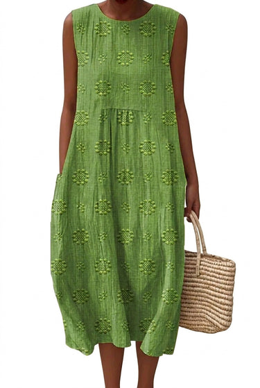 Women’s Sleeveless Embroidered Midi Dress Green
