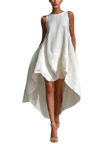 Women's Sleeveless High-Low Textured Dress White